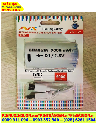 Nuoxing USBD1, Pin sạc Lithium 1.5v D HR20 Nuoxing USBD1 (D9000mWh=5000mAh) /Thân pin có cổng sạc USB